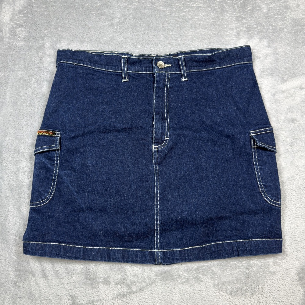 Vintage‎ No Excuses Girl Gear Skirt Womens 13/14 Blue Denim Jean Cargo Mini 90s